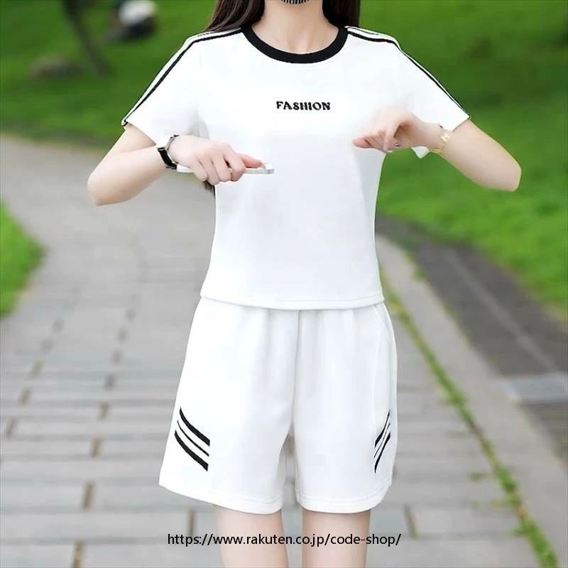 2点セット 上下セット カットソー Tシャツ 半袖 クルーネック プルオーバー ショート丈 ショートパンツ