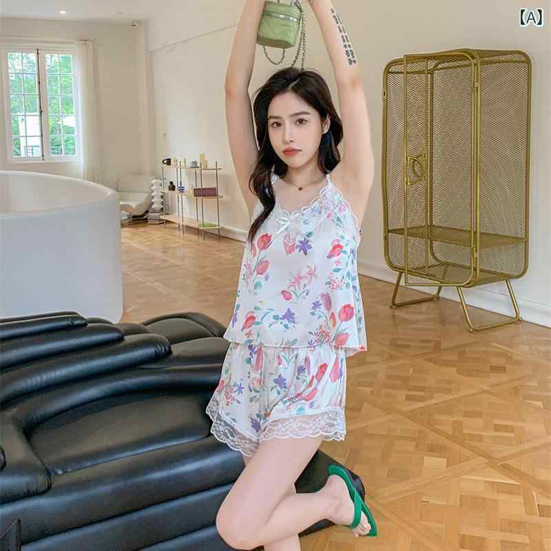 ルームウェア ノー 部屋着 ルームウェア ノー 部屋着 半 ズボンの 氷の 糸の パジャマの レディース 夏の ガーターは に