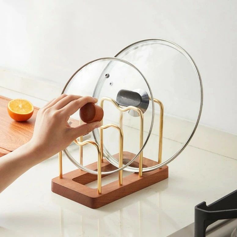 多用途 キッチン収納 簡単取り付け 鍋蓋収納ラック 水切りラック ディッシュラック 木製 ディッシュス..