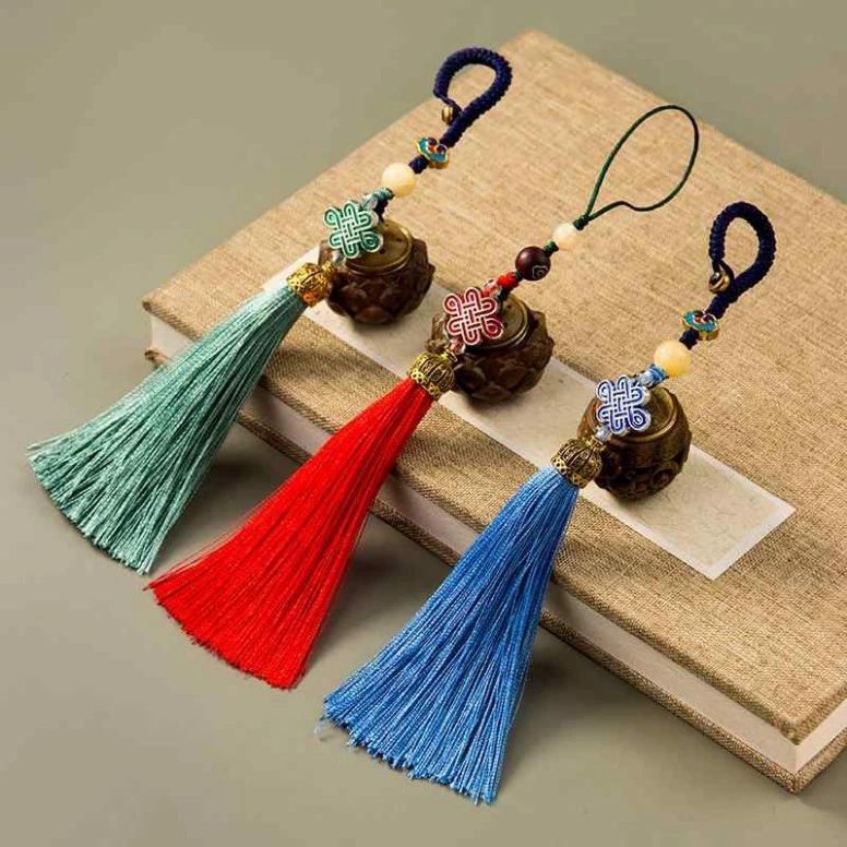 ブルー キーチェーン サンダルウッド 中国風 エスニック レトロ ストラップ アクセサリー キーホルダー フリンジ