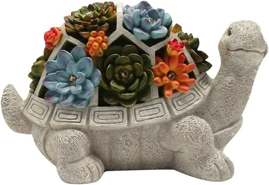 庭 プレゼント かわいい 耐久 防水 飾り センサー 置物ライト ガーデニングオブジェ ガーデンオーナメント カメ(4)