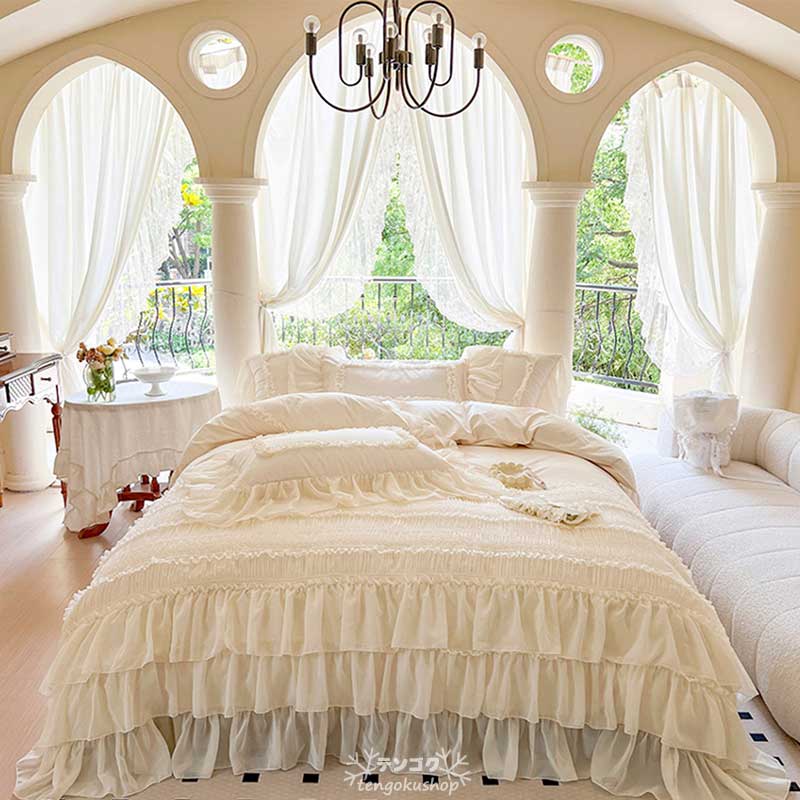 可愛い おしゃれ フリル きれいめ 掛け布団カバー 枕カバー 布団カバーセット 掛けカバーセット肌触り良い 洗える [2]