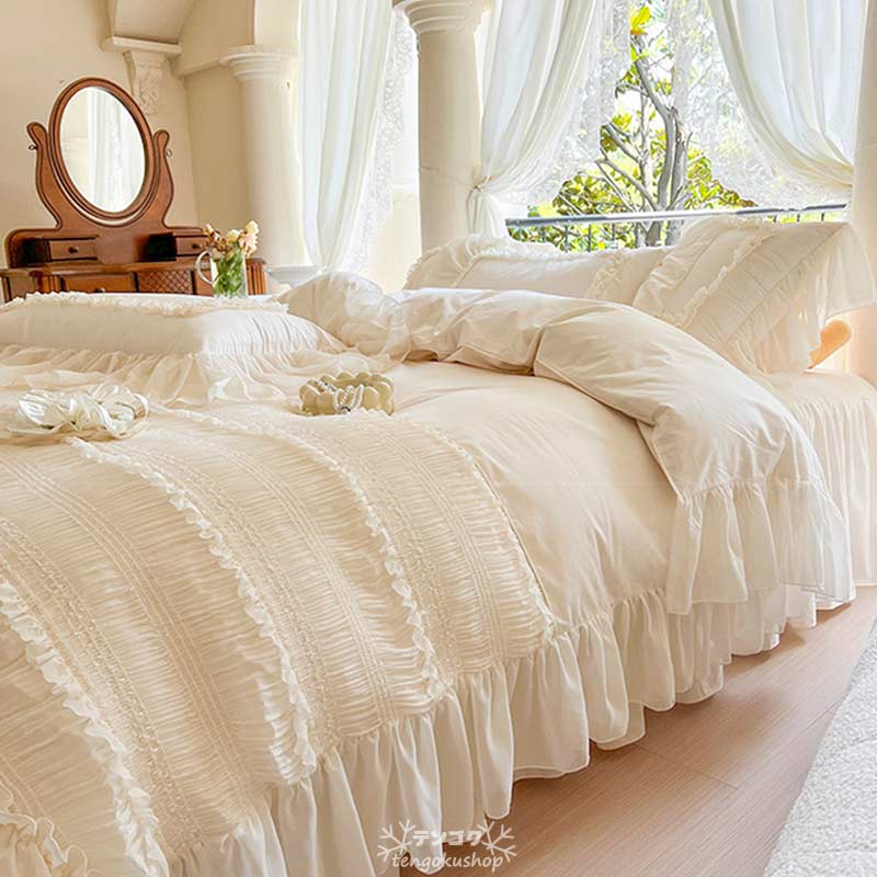 可愛い おしゃれ フリル きれいめ 掛け布団カバー 枕カバー 布団カバーセット 掛けカバーセット肌触り良い 洗える [3]