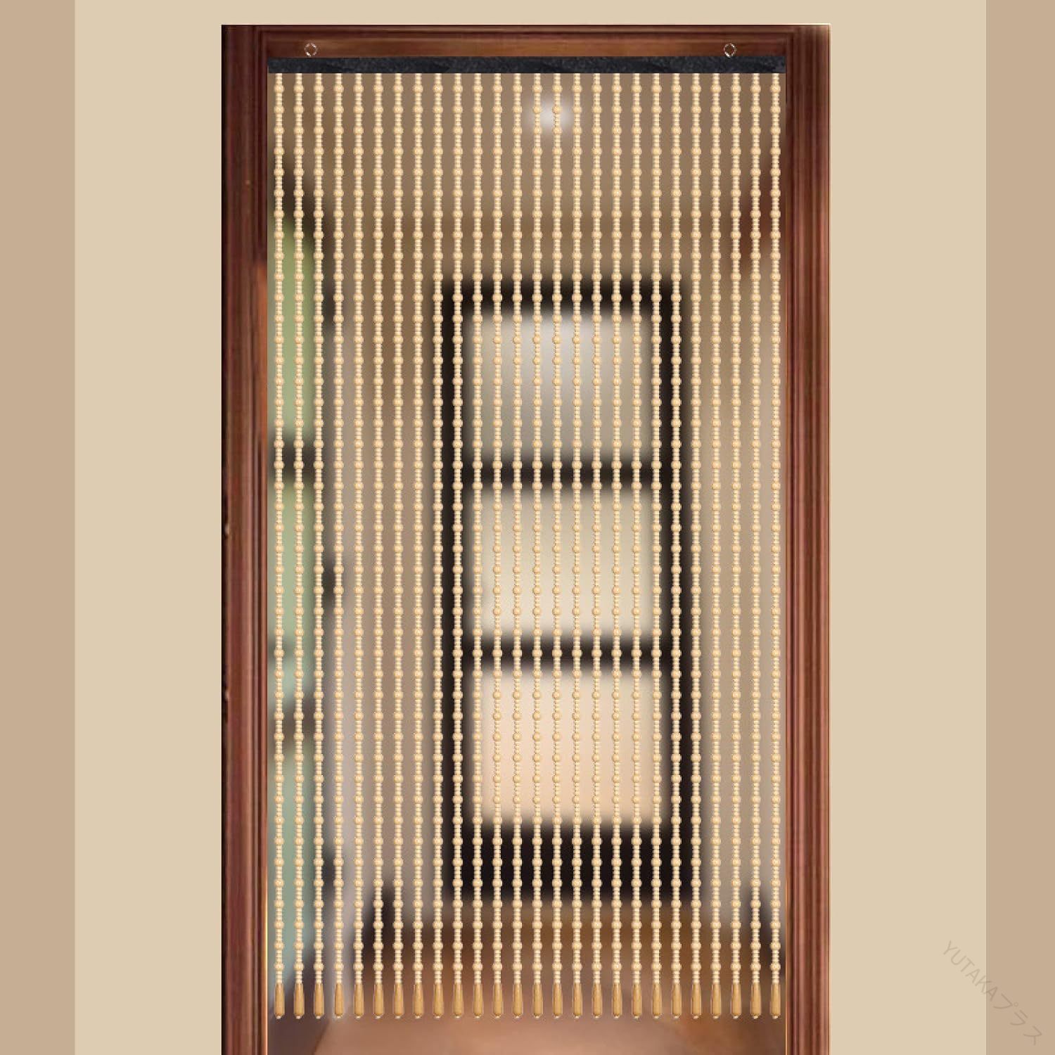 ビーズカーテン ベージュ ブラウン インテリア キラキラ 紐のれん 目隠し 間仕切り おしゃれ 木製