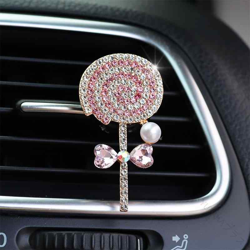 合金製 キラキラ輝く ラインストーン装飾 キャンディ型 ひまわりモチーフ クリップ式 カーエアコン送風口用