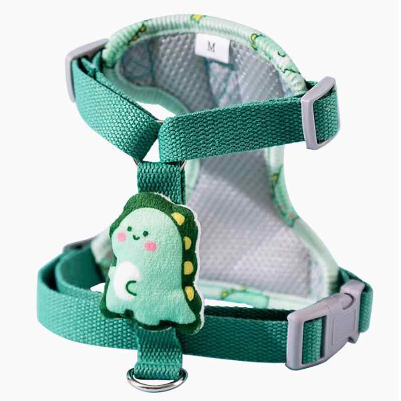 散歩ひも 緑恐竜 テディ ハーネス 犬用リード L(x2) 小型犬 ビション S 散歩用 首輪 リード コーデュロイ ベスト 胴輪 M
