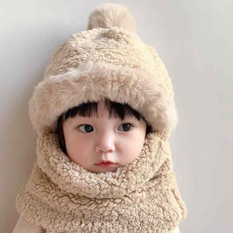 樂天商城 - 女の子 男の子 カートゥーン 暖かい ネックウォーマー グレー系(x2) ニット帽 耳保護 秋冬 マフラー一体型 ベージュ系 帽子 かわいい ブラウン系 裏起毛 子供用 ベビー 防寒
