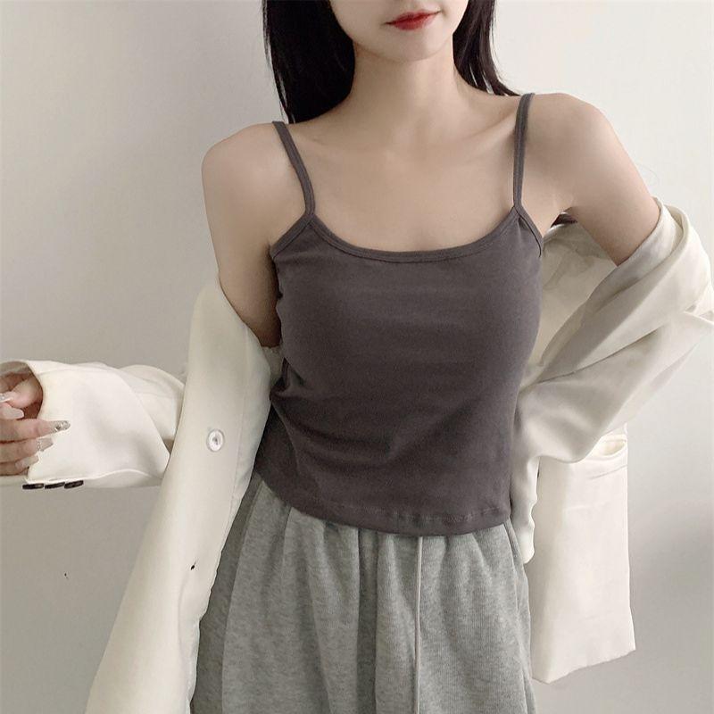 樂天商城 - 美背 白 ショート丈 タンクトップ 花灰色 深灰色 コットン レディース 韓国風 チューブトップ 春夏 黒 無地