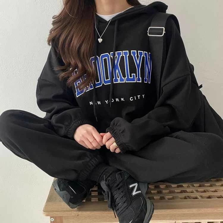 フード付き ロゴ セットアップ ロングパンツ スウェット パーカー オーバーサイズ レディース 上下セット