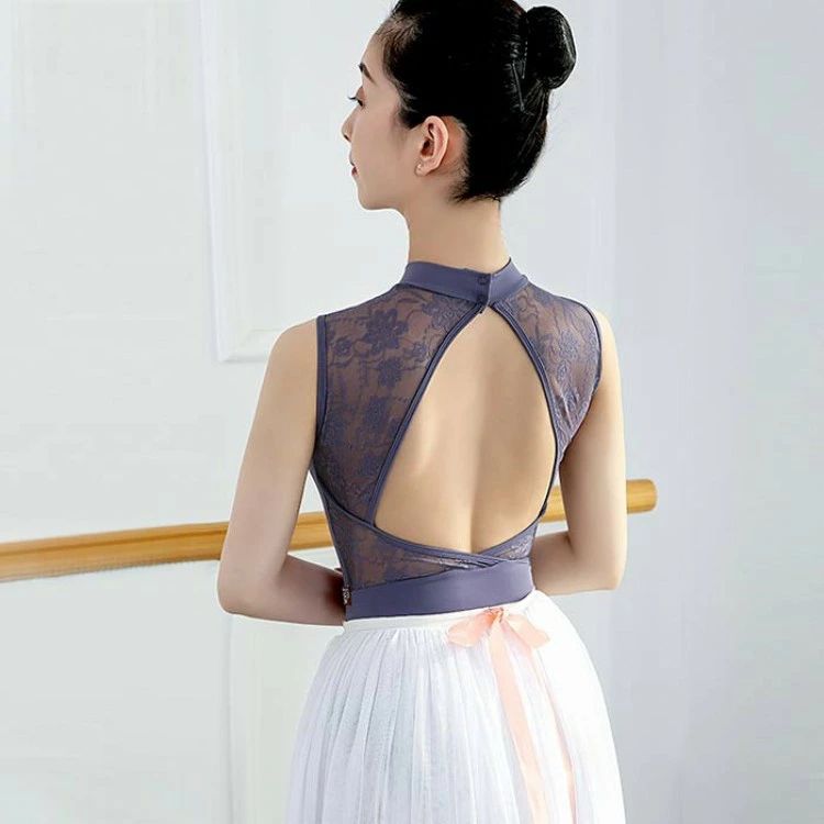 可愛い 大人バレエ ブラカップ差込可 大人用 ジュニア バレエレオタード レース 花柄 ハイネック 大人 ..