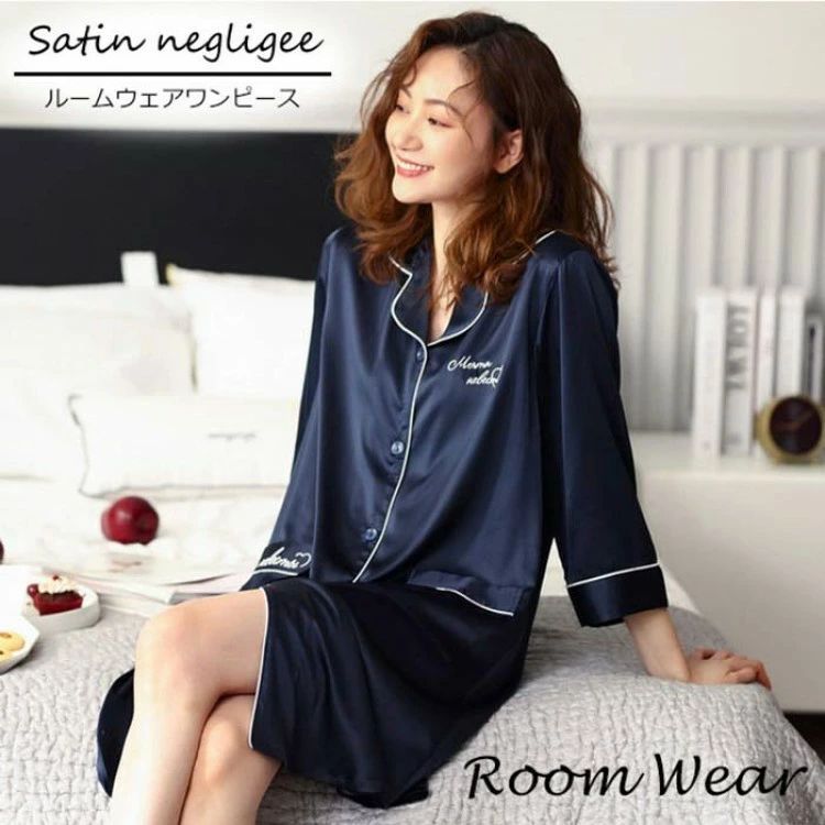 寝巻き 秋 夏 春 シルクタッチ 無地 ロング丈 ルーム