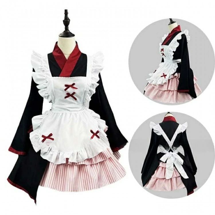 ウェイトレス コスチューム セットアップ 仮装 衣装 セクシー スカート 着物 トップス 配色 和服 メイド メイド服