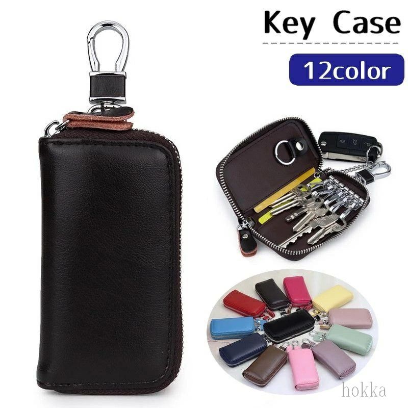鍵入れ キーケース 持ち運び便利 スマートキーケース ジッパー ファスナー 収納 カラビナ付き 6連 本革 カード入れ...