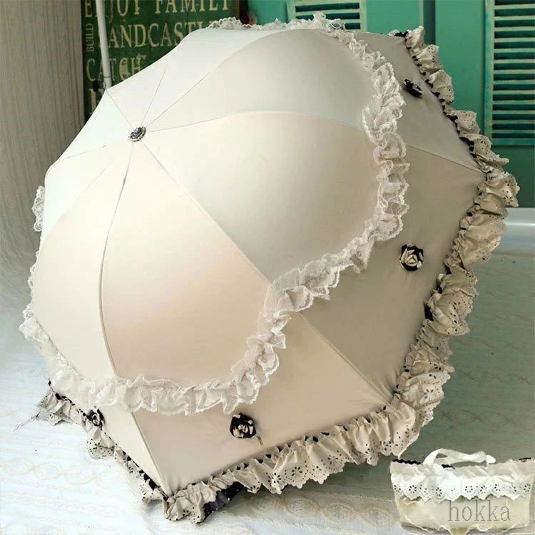レース 折りたたみ傘 8本骨 折りたたみ傘 フリル 晴雨兼用 日傘 手動 UVカット レディース 日傘 軽量 花柄 日焼け止め
