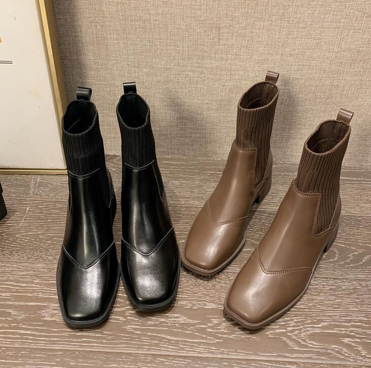 履きやすい 靴下ブーツ 太ヒール 秋冬 ニットブーツ おしゃれ 美脚 太ヒール ス チャンキーヒール ブーツ ストレッチ