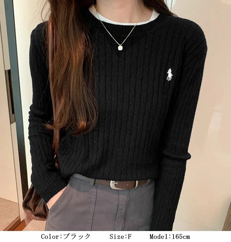 レディース FREEサイズ トップス おしゃれ メール便 2025秋 レディース ワンポイント ケーブルニット ニット
