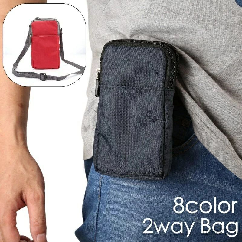 ベルトポーチ ショルダーバッグ 斜め掛け ユニセックス メンズ 2wayバッグ ポシェット ベルトバッグ カラビナ付き 縦型