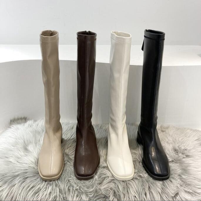 合皮 ロング丈 秋冬 太ヒール 3.5cm ローヒール 靴 レディース 防寒 おしゃれ シンプル カジュアル ファッション対応