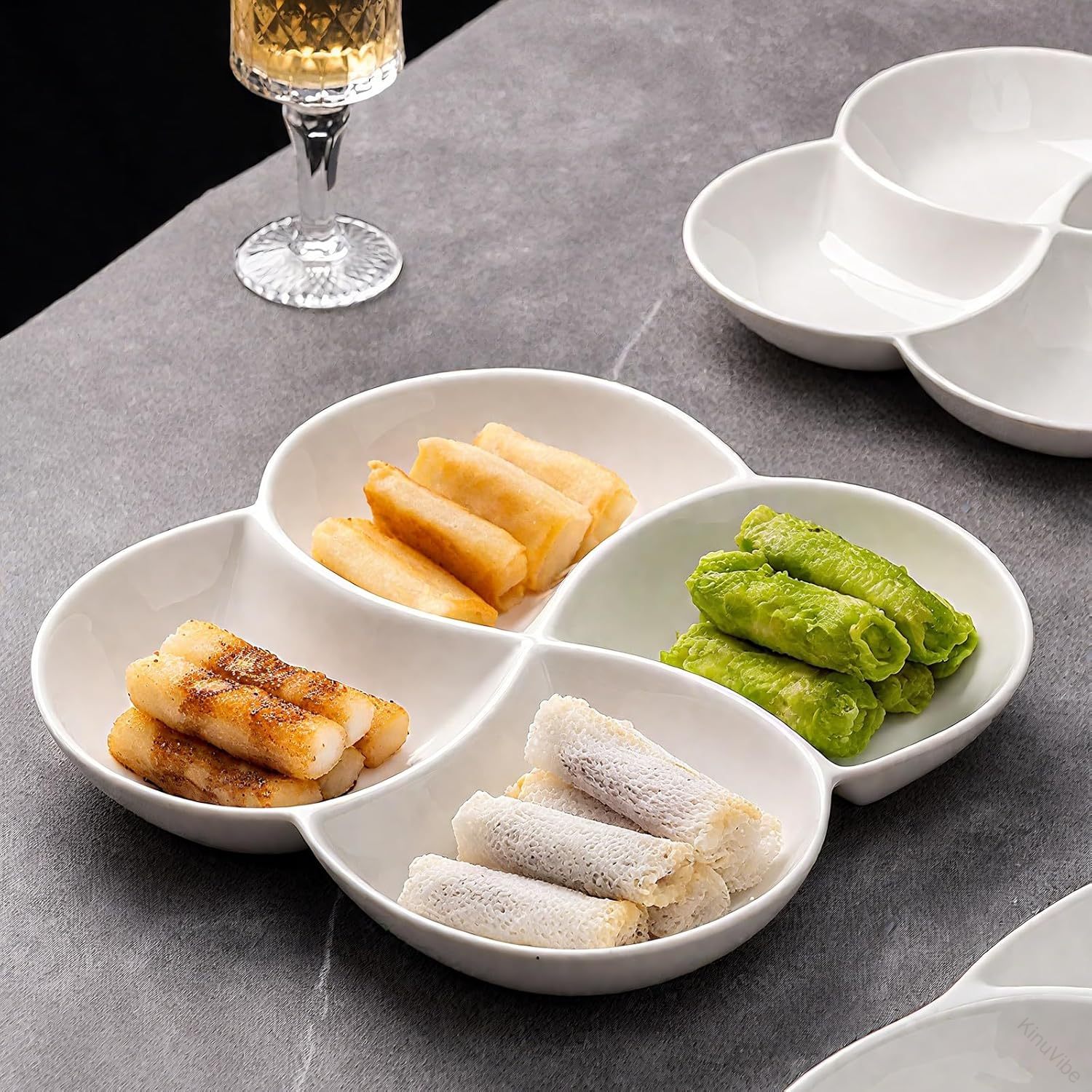 キャン ナッツ用 サービングトレイ スナックプレート 野菜 果物 デザート用 ホワイト仕切り付きディナープレート