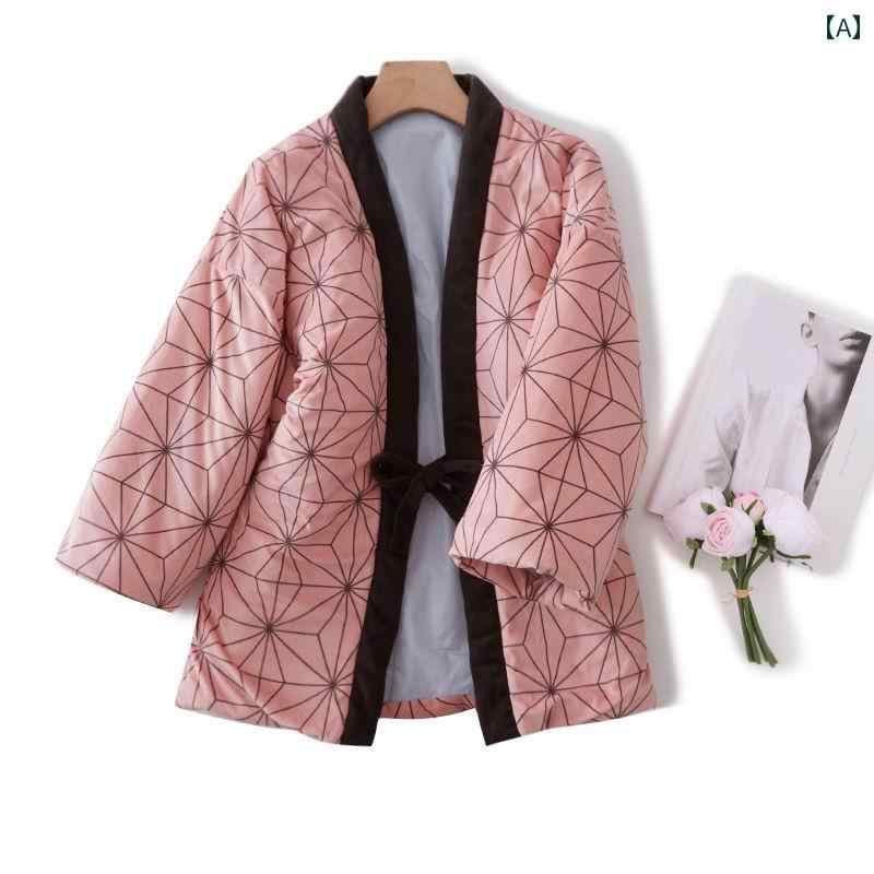 グリーン ピンク 冬 トップス パジャマ 綿 着物 カップル 部屋着 ルームウェア 半纏 どてら 暖かい 防寒 ちゃんちゃんこ 半天