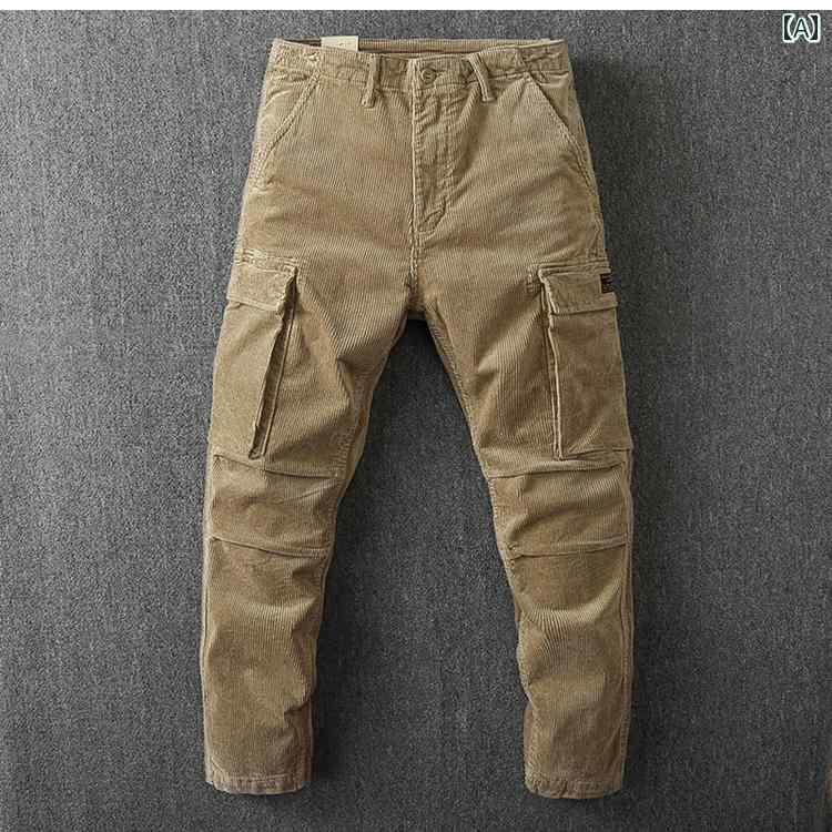 ホワイト グレー ブラック ストレート ポケット カジュアル コーデュロイ レトロ アメリカン おしゃれ ..