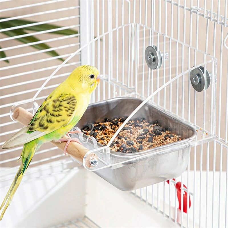 透明アクリル オカメインコ 取り付け簡単 飛び散らない 固定式 食器ボウル 餌入れ 鳥 鳥用餌台 鳥用フ..