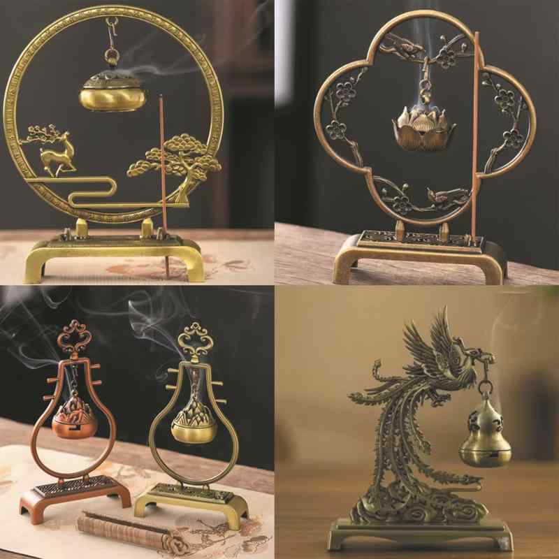 癒し ブロンズカラー 線香立て 渦巻き香炉 白檀 沈香 合金製 博山型 アンティーク調 レトロ 置物 イン..