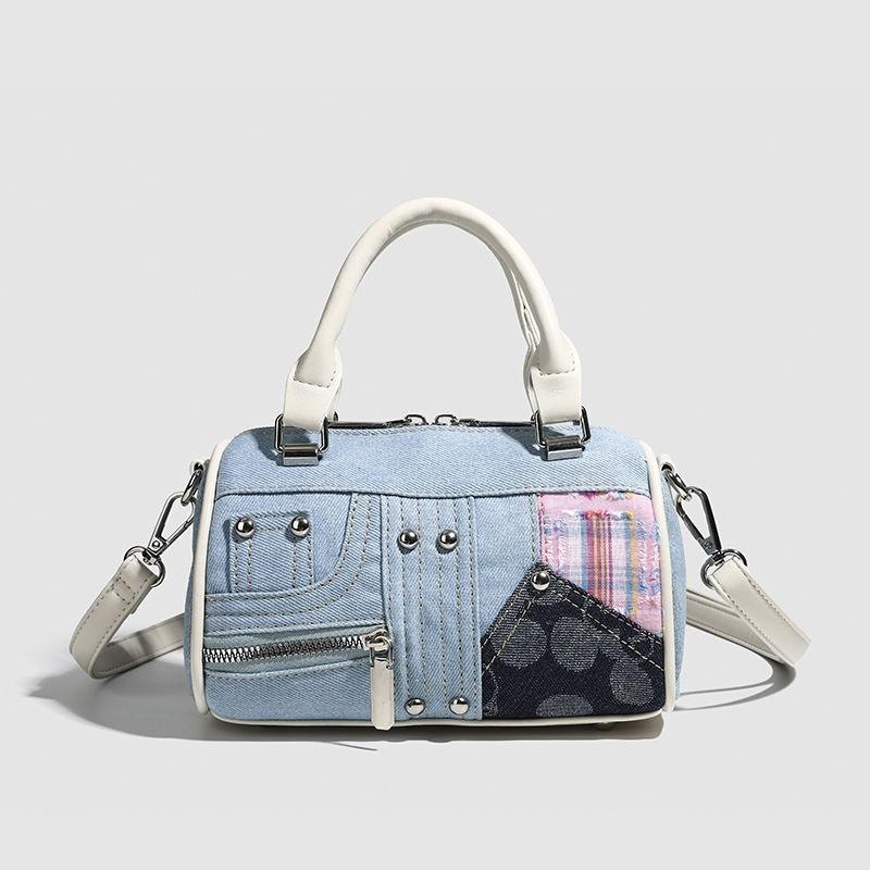 カジュアル 旅行 普段使い ビッグサイズ 大容量 ピンク 切り替え キャンバス デニム 個性的 枕型 おしゃれ レディース(4.0)