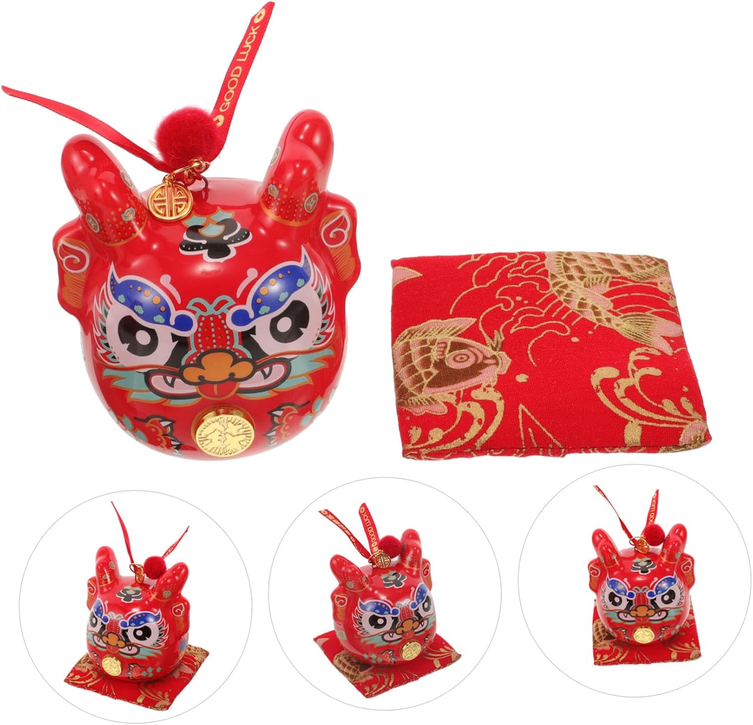 赤 布 瓶 コイン 装飾 銀行 容器 コイン 龍 飾る 龍 陶器 瓶 貯金 お金 模型 龍 飾り と共に 一緒に 新年 置物 龍 彫像 龍