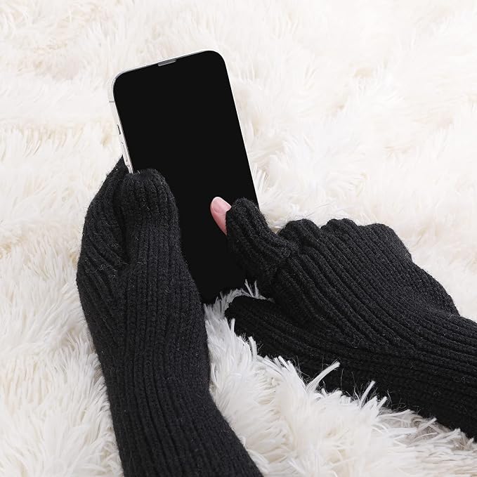 プレセント 通学 通勤 長い かわいい スマホ対応 グローブ 厚手 暖かい 保温 ロング 29CM丈 2本指出し ニット 防寒 冬 レディー 3