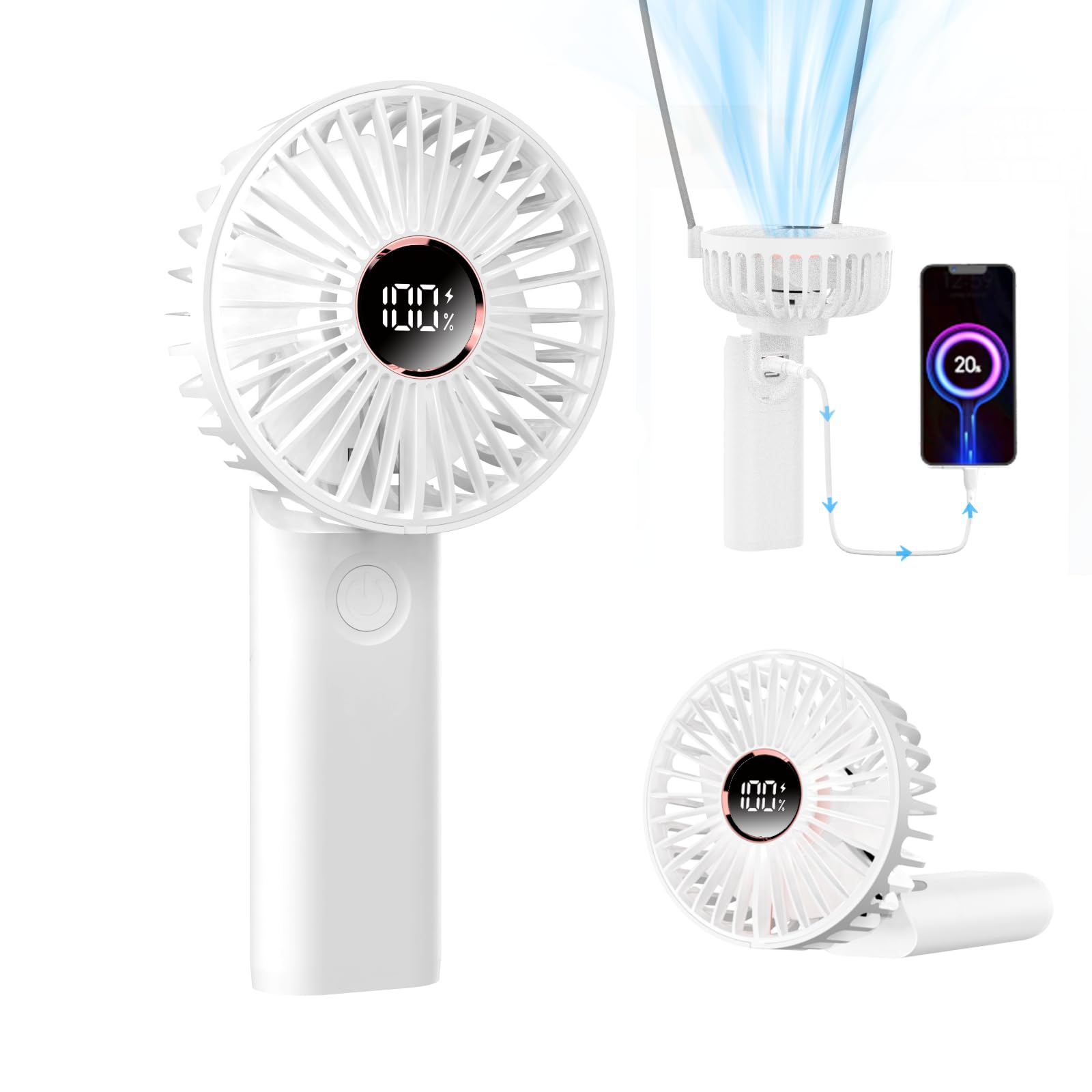 ブランド:MFEESYOB色:ホワイト電動ファンのデザイン:卓上扇風機電源:バッテリー式スタイル:折りたたみ,折り畳み式商品の寸法:7.3奥行き x 9.5幅 x 14高さ cm部屋タイプ:ホームオフィス特徴:軽量, 首振り商品の推奨用途:冷却騒音レベル:20 dB取り付けタイプ 手持ち:コントローラーの種類 プルチェーンコントロール:取り付けタイプ 手持ち:コントローラーの種類 プルチェーンコントロール材質 ABS:速度数 6:材質 ABS:速度数 6メーカー:?東莞市シェンウ科技株式会社5.1型番:?Z5梱包サイズ:?14 x 9.6 x 7.5 cm素材:?ABS色:?ホワイトその他 機能:?軽量, 首振り電源:?バッテリー式電圧(V):?5 ボルト刃の数:?6騒音レベル:?20 dB電池種別:?リチウムイオンリチウム電池パック:?電池内蔵梱包重量:?0.31 キログラム電池使用:?はい電池付属:?はいブランド名:?MFEESYOB商品重量:?217 グラムASIN:B0BZS6P8G6Amazon.co.jp での取り扱い開始日:2023/3/28? 【超?送風、超静音】当社の携帯扇風機は、7枚の3D曲面の流線形デザインのファンブレードを採用しており、広範囲に風を拡散し、強力な風を生み出し、快適な微風を提供します。【本製品は、高温高湿な環境内に使用しないでください】同時に、ブラシレス直流モーターを採用した設計で、通常のファンよりも耐久性が高く、省エネで、さらに静音性も高く、ノイズが少なく、静かな環境で快適な扇風機体験をお楽しみいただけます。20dbの超静音設計で、勉強や仕事中に涼しい風を感じながら効率的に作業を完了できます。? 【3 in 1多機能設計】携帯扇風機は手持ち扇風機卓上クリップ首掛け扇風機とモバイルバッテリーとの5タイプ機能を同時に備え、5in1なモデルが来年の夏でもあなたの好み味方です。折りたたみ式のハンドルで、ハンド部分を折り畳んで卓上扇風機となります。オフィスや家庭での使用に最適です。また、ストラップを使えば、軽量で快適な首掛け扇風機として使用できます。さらに、5200mAhの小型モバイルバッテリーとして使用することもでき、スマートフォンや他のデバイスを充電することができるため、外出時に電池残量の心配をする必要はありません。本製品は使用しないときに、満充電のままで保管しないでください、電池劣化の原因になります。? 【6段階風量調節可、180度折り畳め】当社の手持ち扇風機は6段階風量調節可能で、微風から強風まで、あらゆるニーズに対応できますデジタル表示画面を使用して、風量と残りのバッテリー電力を常にチェックできるため、扇風機の使用状況を把握し、適切に調整できます。いつ充電が必要かをいつでも知ることができます。上下に180度角度調節ができるで好きな場所に風を向けられ、より便利に使えます。? 【長時間のバッテリー持続時間】このハンディ扇風機には、5200mAhの大容量バッテリーが内蔵されており、最大20時間連続使用可能で、快適な風を長時間お楽しみいただけます。また、電源を供給する様々な方法に対応しているため、コンピュータ、充電器、またはモバイル電源によってType-C充電ポートを介してファンを充電できます。なお、PD充電器またはType-C to Type-Cケーブルを使用して扇風機を充電することはできません。本製品は、過熱と過充電保護機能が付いておりますので、充電ができないときに、一旦充電を停止し、冷やしてから、または充電器を変更してから充電してください。? 【幅広い用途とアフターサポート保証】私たちのハンディファンは、オフィス、屋外活動、旅行、キャンプ、花火大会などの様々な場面で快適に使用できます。パッケージの詳細：携帯扇風機＊1、充電ケーブル＊1、ストラップ＊1、取扱説明書1、CPEバッグ*1が含まれています。さらに、MFEESYOB扇風機は24ヶ月の保証サービスを提供しており、安心して購入して使用することができます。商品に何かご質問がございましたら、弊社までご連絡いただき、迅速に対応させていただきます。MFEESYOB携帯手持ち扇風機は、暑い天気を克服するため、良い選択です！複数の使用方法：携帯手持ち扇風機、卓上扇風機、首掛け扇風機、モバイルバッテリーなどの機能として使用できます。大容量バッテリー：5200mAhのバッテリーが内蔵されており、20時間連続使用でき、旅行に便利です。風量調整可能：6段階で風量を調整でき、20dBの超静音ブラシレスモーターを採用しています。ノイズが低く、超?風量です。LED表示デザイン：扇風機がどの風量レベルにあるか、およびバッテリー残量を表示します。ポータブルデザイン：180度折りたためるので、持ち運びに便利です。PSE認証：この扇風機はPSE認証済み、環境にやさしく、あんしんして使用できます。 早く選択して、暑さをさようならし、涼しさを楽しんでください！3in1携帯扇風機 - 手持ち、卓上、首掛け式携帯扇風機 - 人間工学に基づいた設計を採用し、コンパクトで快適で握り感が良く、アウトドア活動や暑さ対策に適しています。卓上扇風機 - 折り畳みハンドルにより、小型の卓上扇風機に変わります。オフィスや家庭で非常に便利で、快適な作業環境を維持することができます。首掛け扇風機 - ストラップが付属しており、ファンを首に固定することができ、両手を解放できます。庭仕事、夏の家事、散歩などの様々な手を解放する必要がある活動に適しています。風量を簡単に調節し、扇風機を効果的に使うこのハンディファンには6段階風量調節可能で、微風から強風まで自由に風速を選択でき、様々な使用ニーズに対応できます。 LEDディスプレイを使用することで、常に扇風機の風量と電力使用状況を知ることができます。扇風機の風量や残りのバッテリーの情報を表示することで、風速を簡単に調節しながら、電力を効率的に使用することができます。5200mAhの大容量バッテリー5200mAhの大容量バッテリーが内蔵により、手持ち扇風機を長時間使用できます。フル充電された状態で、20時間まで連続使用できます。さいだい風量で約12時間連続使用できます。多様な充電方法この小型扇風機は、USB充電器、コンピュータ、カーアダプタ、モバイルバッテリーなど、様々なデバイスで充電することができ、便利で迅速です。使用中にも充電することができ、待つ必要がありません。ただし、PD充電器またはType-C to Type-Cケーブルでの充電はサポートされていません。USB充電この手持ち扇風機の2in1デザインは、温度を下げるだけでなく、スマートフォンを充電する移動式電源としても機能し、移動中に便利です。また、充電中にもファンを継続して使用することができ、待つ必要がありません。超静音設計当社は高性能のブラシレス直流モーターと6枚の薄く軽量な羽根を採用し、空気の流れを増大させ、よりスムーズな回転を実現しています。さらに、20dB超静音運転の機能も特別に設計されており、赤ちゃんの睡眠を妨げる心配はありません。軽量で持ち運びが便利このハンディファンは、軽量でコンパクトなので、持ち運びが簡単であり、日常生活に必要不可欠なアイテムです。暑い天気であっても、あなたに涼しさを提供できます。PSE認証この携帯扇風機は、日本の電気あんぜん基準に準拠し、厳格なテストと審査を経て、信頼性とあんぜん性を確保するためのPSE認証を取得しています。この製品をあんしんして使用することができ、あんぜん性の問題を心配する必要はありません。本製品は、操作時のみ、液晶表示されます、操作ない時に、省エネの為、液晶が表示しません。本製品は、過熱と過充電保護機能が付いておりますので、定格5V/1Aを超えて充電する際に、充電保護機能が稼働し、充電ができなくなります、その場合は一旦充電を停止し、冷やしてから、または定格に適切な充電器を変更してから充電してください。ブランド:MFEESYOB色:ホワイト電動ファンのデザイン:卓上扇風機電源:バッテリー式スタイル:折りたたみ,折り畳み式商品の寸法:7.3奥行き x 9.5幅 x 14高さ cm部屋タイプ:ホームオフィス特徴:軽量, 首振り商品の推奨用途:冷却騒音レベル:20 dB取り付けタイプ 手持ち:コントローラーの種類 プルチェーンコントロール:取り付けタイプ 手持ち:コントローラーの種類 プルチェーンコントロール材質 ABS:速度数 6:材質 ABS:速度数 6メーカー:?東莞市シェンウ科技株式会社5.1型番:?Z5梱包サイズ:?14 x 9.6 x 7.5 cm素材:?ABS色:?ホワイトその他 機能:?軽量, 首振り電源:?バッテリー式電圧(V):?5 ボルト刃の数:?6騒音レベル:?20 dB電池種別:?リチウムイオンリチウム電池パック:?電池内蔵梱包重量:?0.31 キログラム電池使用:?はい電池付属:?はいブランド名:?MFEESYOB商品重量:?217 グラムASIN:B0BZS6P8G6Amazon.co.jp での取り扱い開始日:2023/3/28? 【超?送風、超静音】当社の携帯扇風機は、7枚の3D曲面の流線形デザインのファンブレードを採用しており、広範囲に風を拡散し、強力な風を生み出し、快適な微風を提供します。【本製品は、高温高湿な環境内に使用しないでください】同時に、ブラシレス直流モーターを採用した設計で、通常のファンよりも耐久性が高く、省エネで、さらに静音性も高く、ノイズが少なく、静かな環境で快適な扇風機体験をお楽しみいただけます。20dbの超静音設計で、勉強や仕事中に涼しい風を感じながら効率的に作業を完了できます。? 【3 in 1多機能設計】携帯扇風機は手持ち扇風機卓上クリップ首掛け扇風機とモバイルバッテリーとの5タイプ機能を同時に備え、5in1なモデルが来年の夏でもあなたの好み味方です。折りたたみ式のハンドルで、ハンド部分を折り畳んで卓上扇風機となります。オフィスや家庭での使用に最適です。また、ストラップを使えば、軽量で快適な首掛け扇風機として使用できます。さらに、5200mAhの小型モバイルバッテリーとして使用することもでき、スマートフォンや他のデバイスを充電することができるため、外出時に電池残量の心配をする必要はありません。本製品は使用しないときに、満充電のままで保管しないでください、電池劣化の原因になります。? 【6段階風量調節可、180度折り畳め】当社の手持ち扇風機は6段階風量調節可能で、微風から強風まで、あらゆるニーズに対応できますデジタル表示画面を使用して、風量と残りのバッテリー電力を常にチェックできるため、扇風機の使用状況を把握し、適切に調整できます。いつ充電が必要かをいつでも知ることができます。上下に180度角度調節ができるで好きな場所に風を向けられ、より便利に使えます。? 【長時間のバッテリー持続時間】このハンディ扇風機には、5200mAhの大容量バッテリーが内蔵されており、最大20時間連続使用可能で、快適な風を長時間お楽しみいただけます。また、電源を供給する様々な方法に対応しているため、コンピュータ、充電器、またはモバイル電源によってType-C充電ポートを介してファンを充電できます。なお、PD充電器またはType-C to Type-Cケーブルを使用して扇風機を充電することはできません。本製品は、過熱と過充電保護機能が付いておりますので、充電ができないときに、一旦充電を停止し、冷やしてから、または充電器を変更してから充電してください。? 【幅広い用途とアフターサポート保証】私たちのハンディファンは、オフィス、屋外活動、旅行、キャンプ、花火大会などの様々な場面で快適に使用できます。パッケージの詳細：携帯扇風機＊1、充電ケーブル＊1、ストラップ＊1、取扱説明書1、CPEバッグ*1が含まれています。さらに、MFEESYOB扇風機は24ヶ月の保証サービスを提供しており、安心して購入して使用することができます。商品に何かご質問がございましたら、弊社までご連絡いただき、迅速に対応させていただきます。MFEESYOB携帯手持ち扇風機は、暑い天気を克服するため、良い選択です！複数の使用方法：携帯手持ち扇風機、卓上扇風機、首掛け扇風機、モバイルバッテリーなどの機能として使用できます。大容量バッテリー：5200mAhのバッテリーが内蔵されており、20時間連続使用でき、旅行に便利です。風量調整可能：6段階で風量を調整でき、20dBの超静音ブラシレスモーターを採用しています。ノイズが低く、超?風量です。LED表示デザイン：扇風機がどの風量レベルにあるか、およびバッテリー残量を表示します。ポータブルデザイン：180度折りたためるので、持ち運びに便利です。PSE認証：この扇風機はPSE認証済み、環境にやさしく、あんしんして使用できます。 早く選択して、暑さをさようならし、涼しさを楽しんでください！3in1携帯扇風機 - 手持ち、卓上、首掛け式携帯扇風機 - 人間工学に基づいた設計を採用し、コンパクトで快適で握り感が良く、アウトドア活動や暑さ対策に適しています。卓上扇風機 - 折り畳みハンドルにより、小型の卓上扇風機に変わります。オフィスや家庭で非常に便利で、快適な作業環境を維持することができます。首掛け扇風機 - ストラップが付属しており、ファンを首に固定することができ、両手を解放できます。庭仕事、夏の家事、散歩などの様々な手を解放する必要がある活動に適しています。風量を簡単に調節し、扇風機を効果的に使うこのハンディファンには6段階風量調節可能で、微風から強風まで自由に風速を選択でき、様々な使用ニーズに対応できます。 LEDディスプレイを使用することで、常に扇風機の風量と電力使用状況を知ることができます。扇風機の風量や残りのバッテリーの情報を表示することで、風速を簡単に調節しながら、電力を効率的に使用することができます。5200mAhの大容量バッテリー5200mAhの大容量バッテリーが内蔵により、手持ち扇風機を長時間使用できます。フル充電された状態で、20時間まで連続使用できます。さいだい風量で約12時間連続使用できます。多様な充電方法この小型扇風機は、USB充電器、コンピュータ、カーアダプタ、モバイルバッテリーなど、様々なデバイスで充電することができ、便利で迅速です。使用中にも充電することができ、待つ必要がありません。ただし、PD充電器またはType-C to Type-Cケーブルでの充電はサポートされていません。USB充電この手持ち扇風機の2in1デザインは、温度を下げるだけでなく、スマートフォンを充電する移動式電源としても機能し、移動中に便利です。また、充電中にもファンを継続して使用することができ、待つ必要がありません。超静音設計当社は高性能のブラシレス直流モーターと6枚の薄く軽量な羽根を採用し、空気の流れを増大させ、よりスムーズな回転を実現しています。さらに、20dB超静音運転の機能も特別に設計されており、赤ちゃんの睡眠を妨げる心配はありません。軽量で持ち運びが便利このハンディファンは、軽量でコンパクトなので、持ち運びが簡単であり、日常生活に必要不可欠なアイテムです。暑い天気であっても、あなたに涼しさを提供できます。PSE認証この携帯扇風機は、日本の電気あんぜん基準に準拠し、厳格なテストと審査を経て、信頼性とあんぜん性を確保するためのPSE認証を取得しています。この製品をあんしんして使用することができ、あんぜん性の問題を心配する必要はありません。本製品は、操作時のみ、液晶表示されます、操作ない時に、省エネの為、液晶が表示しません。本製品は、過熱と過充電保護機能が付いておりますので、定格5V/1Aを超えて充電する際に、充電保護機能が稼働し、充電ができなくなります、その場合は一旦充電を停止し、冷やしてから、または定格に適切な充電器を変更してから充電してください。