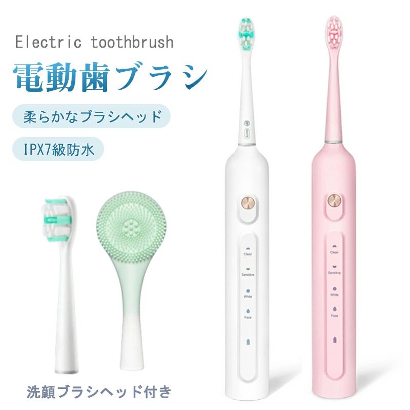 電動歯ブラシ 水洗い 防水IPX7 Typc-C 2本替えブラシ タイマー機能 38000回/分 静音 歯垢除去 歯磨き デンタルケア 大人 電動ハブラシ 電動音波歯ブラシ 振動歯ブラシ 防水設