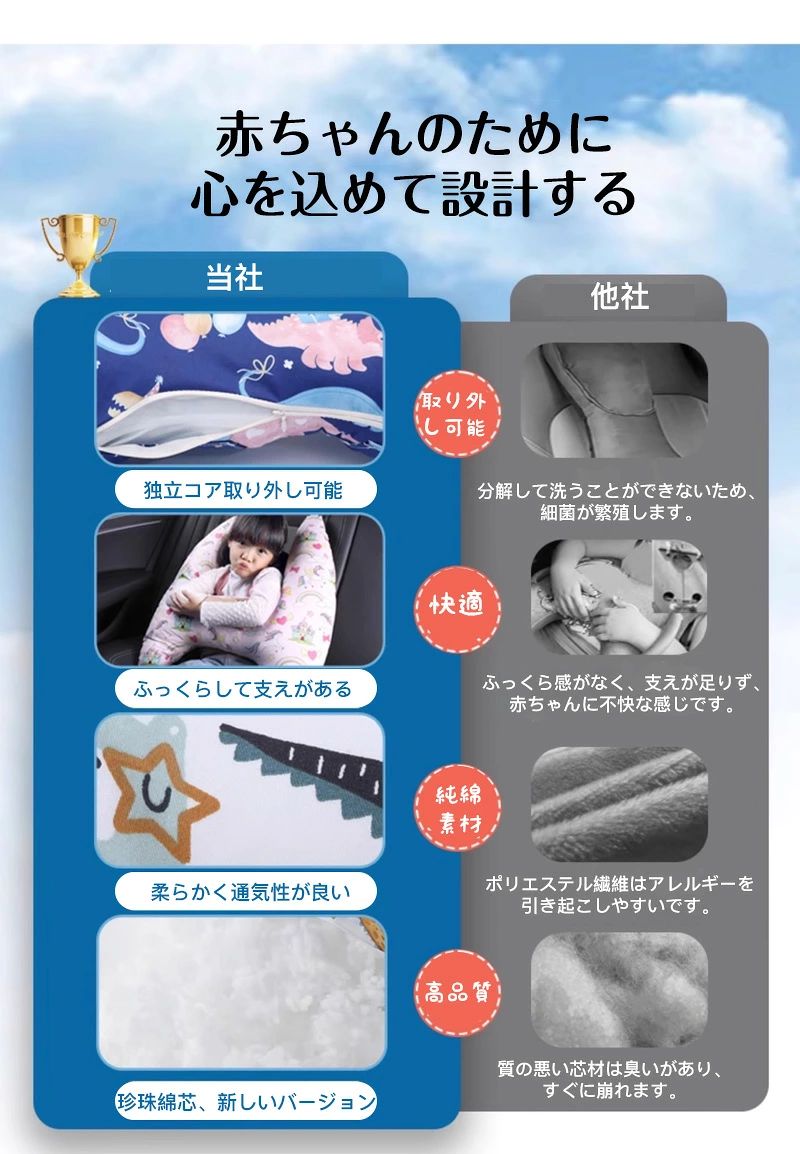 ストア石丸のシートベルト クッション 枕 子供 大人 ジュニア 抱き枕 シートベルトカバー 肩こり 首こり 車用パッド ショルダーパッド 洗える 取り外し可能カバー かわいい 安全 対策 取付簡単 お出かけ ドライブ 首保護 携帯枕 車用枕 寝る｜アングル2