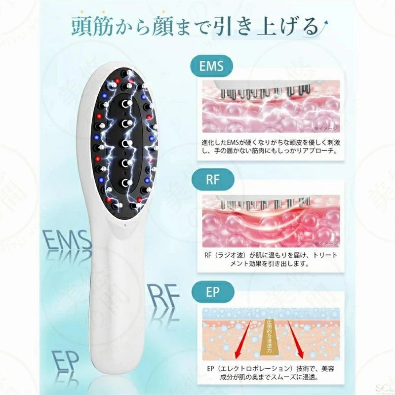 ストア石丸のSALE！2026 新登場 電気ブラシ ems 美顔器 リフトブラシ 頭皮ブラシ 電動 EMS RF EP 3D振動 2色LED マイナスイオン 大容量液体ケース 美容液と併用 頭皮マッサージ｜アングル2