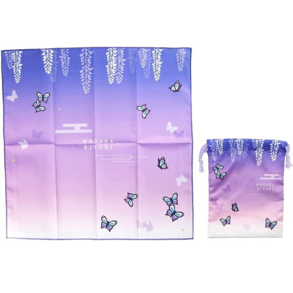 クーリア 和柄びより ランチクロス マチ付き 巾着 蝶 藤 紫 パープル