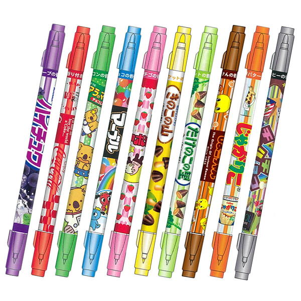 おやつマーケット ダブルマーカー ツイン ペン 10色 各1本セット 香りつき♪ C コアラのマーチ マーブル アポロ きのこの山 たけのこの里 ハイチュウ コカ・コーラ じゃがりこ チキラーズ チロルチョコのサムネイル