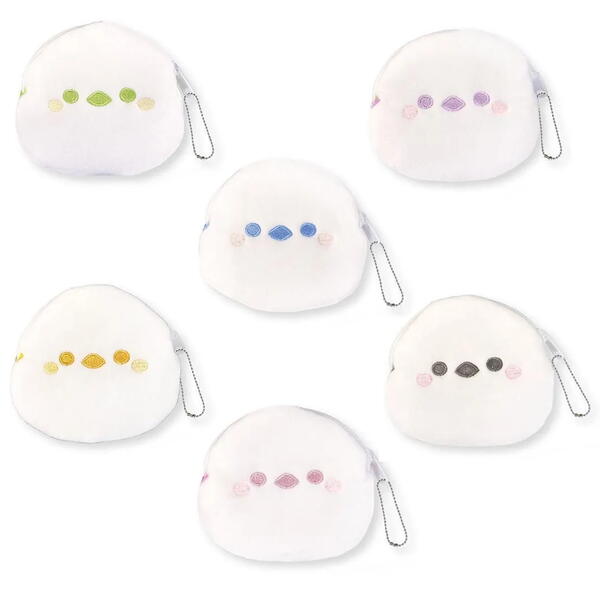 シマエナガ ダイカット ぬいぐるみ ポーチ ふわふわ コインケース 円形 小物入れ ぬいぐるみ生地 全6種 各1個 セット しまえなが