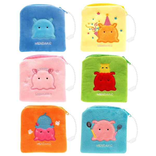 メンダコちゃん マルチ ポーチ ふわふわ スクエア ポーチ コイン ケース 小物入れ ぬいぐるみ生地 全6種類 各1個 海の生き物 水族館 タコ