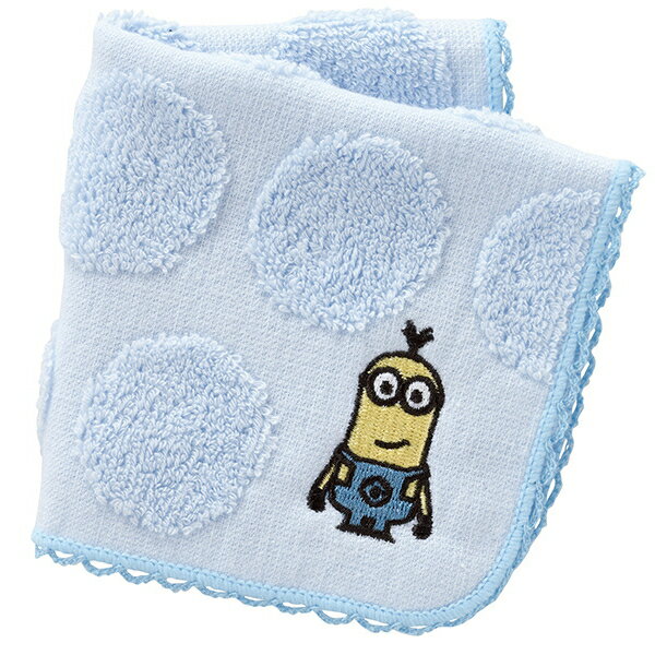 MINION ミニオン エンブロイダリー ブルー タオルギフト ハンカチ プチギフト プレゼント オーガンジー巾着
