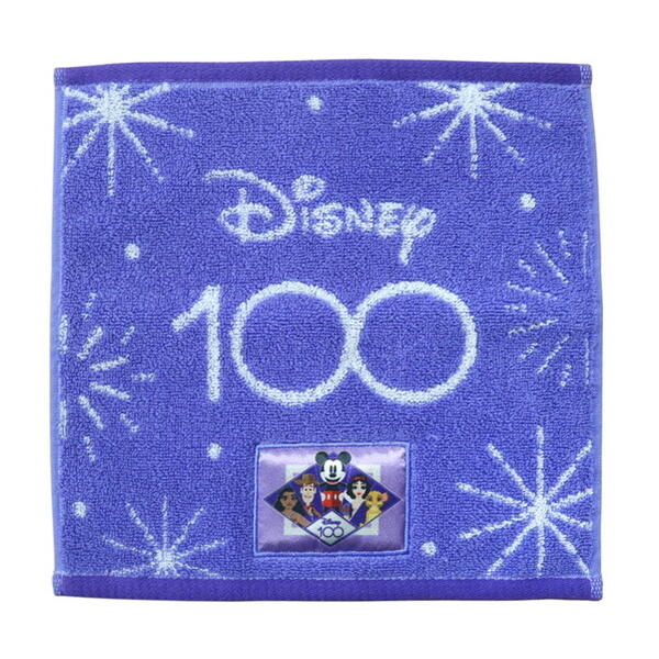 ミニタオル タオル Disney ディズニー 100周年 パープルワンダー タオル モチーフ 約 25× 25cm 綿 パイルジャカード プリントネーム 抗菌 防臭 加工