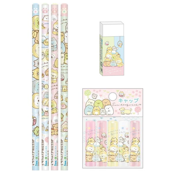 すみっコぐらし こいぬといぬごっこ 鉛筆 B 4本 鉛筆キャップ 消しゴム セット C