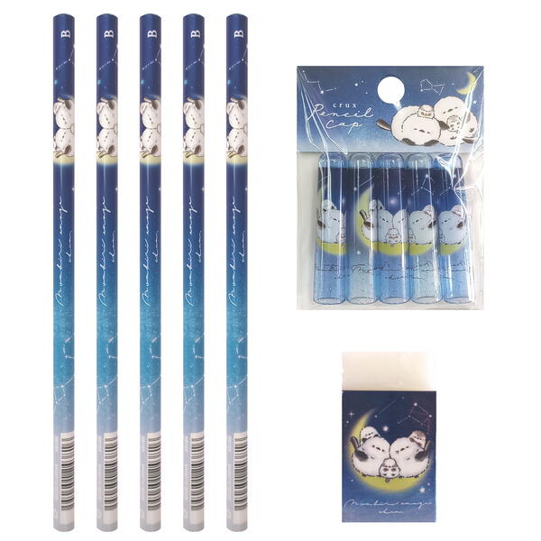 のんびりえながちゃん せいざ シマエナガ 単品 B丸軸鉛筆5本 消しゴム1個 鉛筆キャップ(5本組) 1個