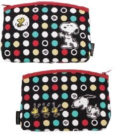 スヌーピー 底はぎポーチ ちらり顔 ポーチ ★送料無料★ 用途いろいろ バッグの中に PEANUTS SNOOPY SN ピーナッツ スヌーピィ ウッドストック バッグインバッグ 水玉 ドット