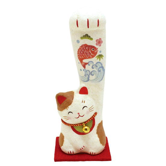 乐天商城 - リュウコドウ　ちぎり和紙 遠くの福も招き猫　目出鯛　招き猫　御祝　置物