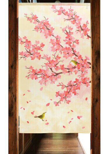 のれん 85×150cm 山中奈緒子「桜と鳥」【日本製】和風 コスモ 目隠し 浮世絵 タペ...