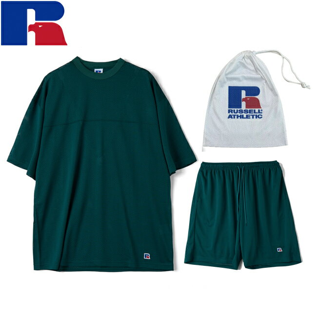 Rakuten - セットアップ RUSSELL ラッセル Mesh Set Up Green メッシュ 半袖Tシャツ ショートパンツ メンズ レディース