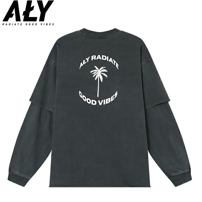 tシャツ ALY Good Vibes アリーグッドバイブス GOOD THINGS COMING DOUBLE SLEEVE TEE Faded Black レイヤードTシャツ カットソー メンズ レディース