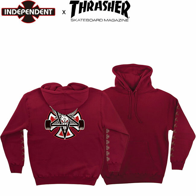 【INDEPENDENT x THRASHER】PENTAGRAM CROSS PULLOVER HOODED SWEAT(GARNET)(インディペンデント スラッシャー プルオーバー フードスウェット パーカー ガーネット)18f/