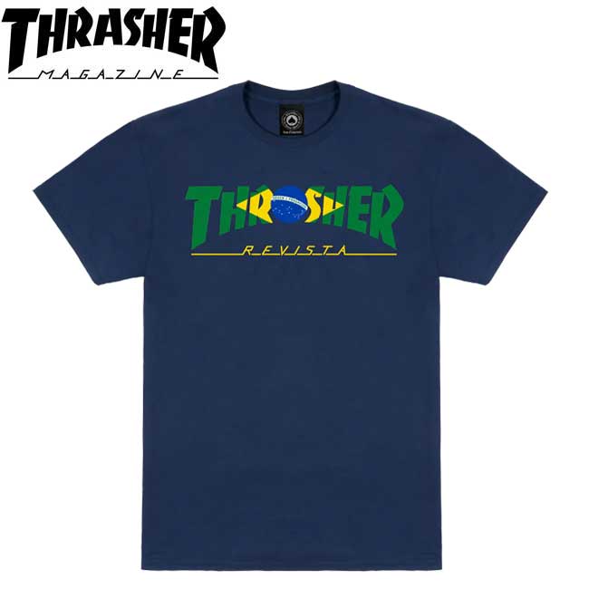 スラッシャー THRASHER tシャツ Brazil Revista SS TEE Navy 半袖Tシャツ カットソー メンズ レディース