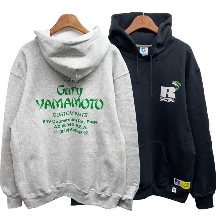 再入荷！ ラッセル Russell×Gary YAMAMOTO パーカー ゲーリーヤマモト A02 Adress Sign Dri-Power Hoodie Ash Black プルオーバーフード 限定 メンズ レディース